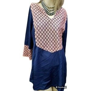 Manhatt Top India Size Large Embroidered Lace Tunic Hippie Boho Artsy New